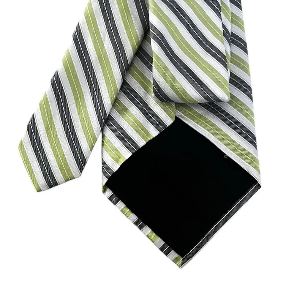 Calvin Klein Men’s Tie lime, green, gray, striped designer 100% Silk
